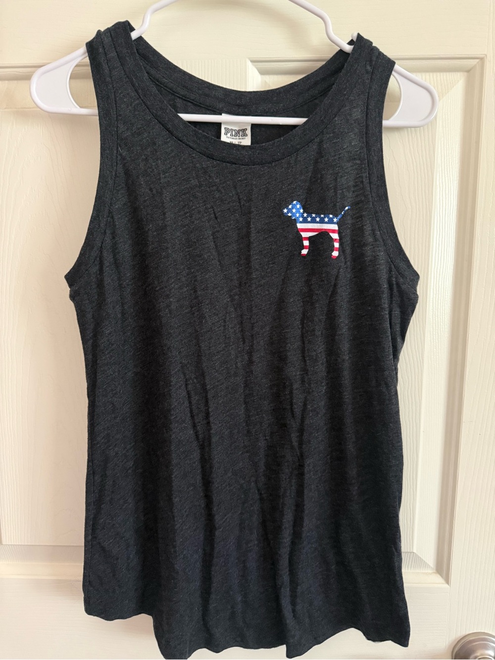 PINK Victoria's Secret Black Tank with American Flag Dog Patch